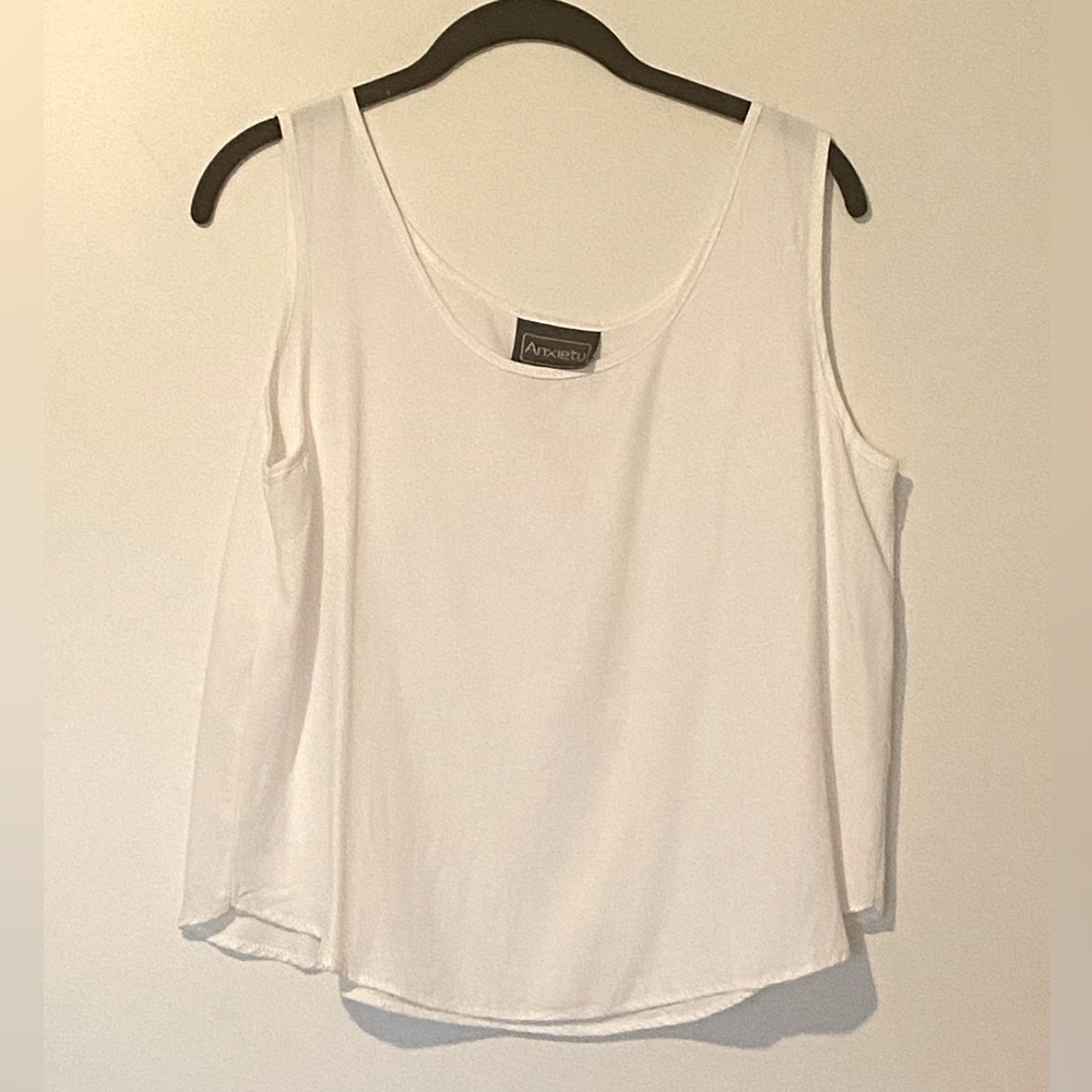 “Anxiety” white camisole, size large.